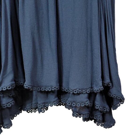 Black Swan Boho Eyelet Dress Blue Medium Ruffle Scoop Crochet Sleeveless Shift - Picture 3 of 6